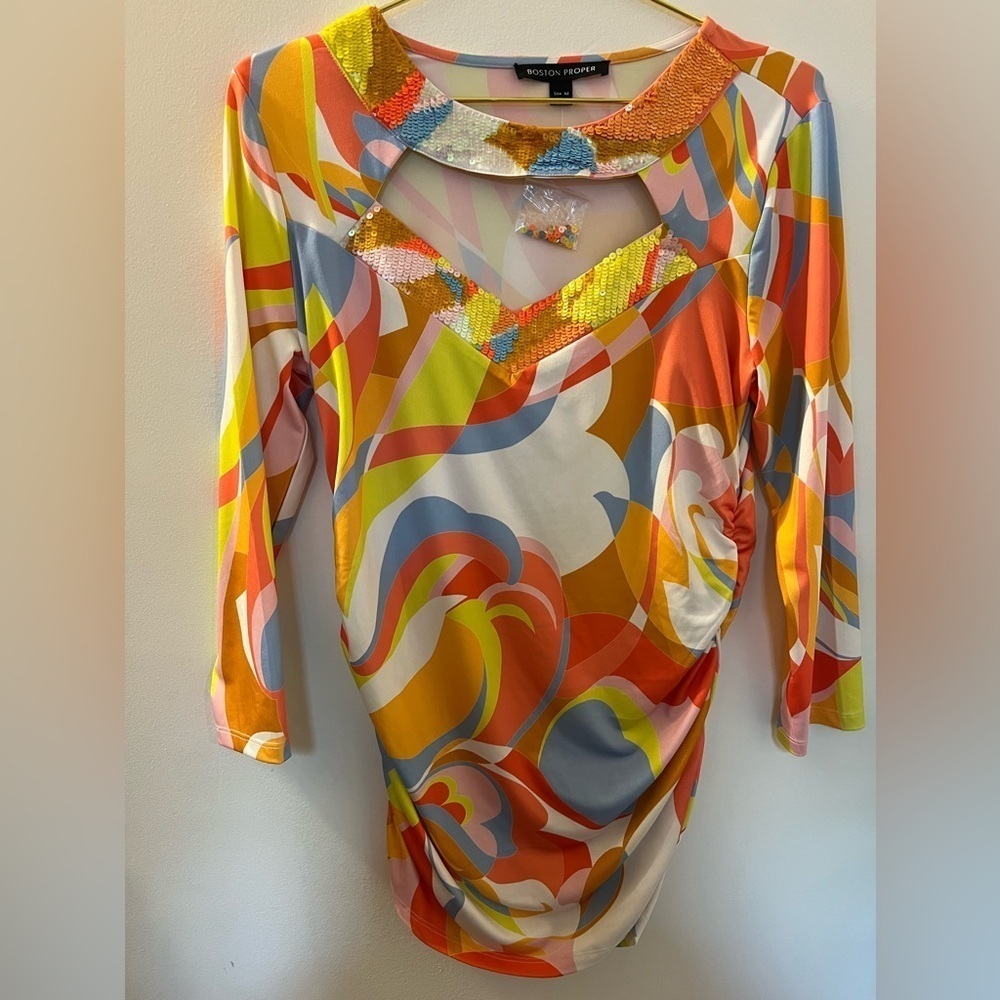 NWT, Boston Proper Sequin Cut Out Top